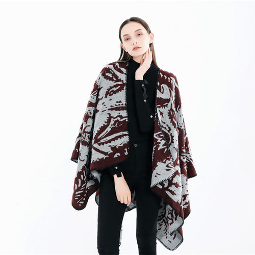 Damen Jacquard‑Ruana‑Überwurf mit floraler Webstruktur und dekorativer Kettelkante Shop Nory