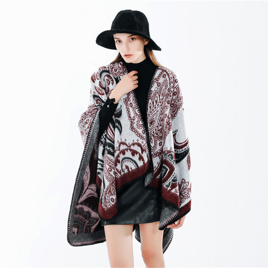 Damen Oversize-Ruana-Überwurf mit Paisley-Jacquard und Zierstichkante Shop Nory