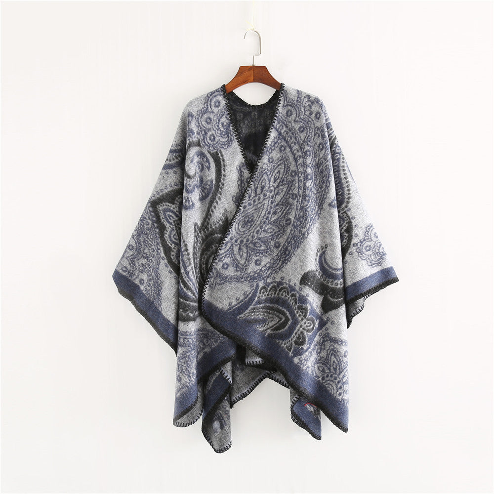 Damen Oversize-Ruana-Überwurf mit Paisley-Jacquard und Zierstichkante Shop Nory