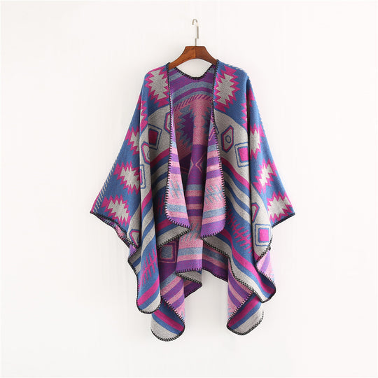 Damen Gewebter Jacquard-Ruana-Poncho mit geometrischem Ethno-Muster Shop Nory