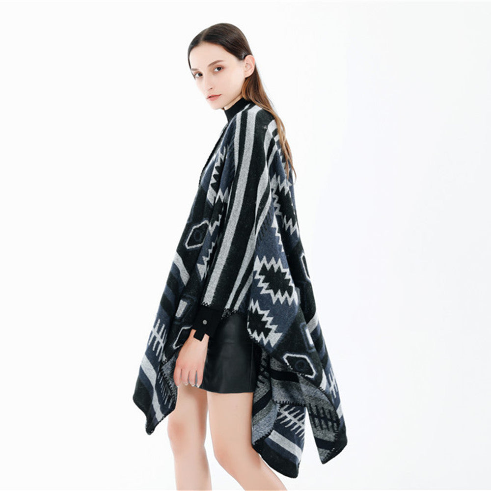 Damen Gewebter Jacquard-Ruana-Poncho mit geometrischem Ethno-Muster Shop Nory