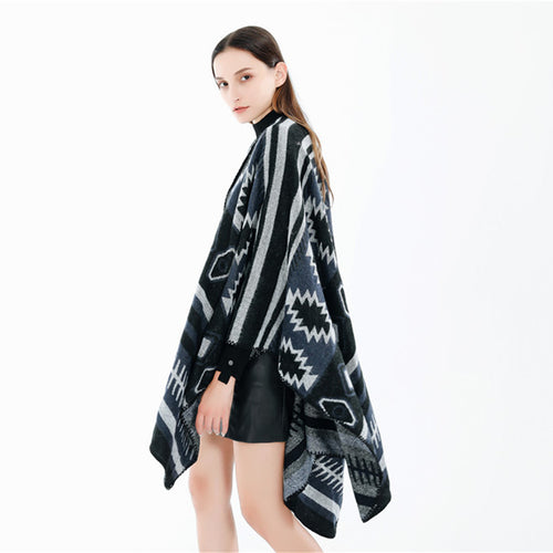 Damen Gewebter Jacquard-Ruana-Poncho mit geometrischem Ethno-Muster Shop Nory