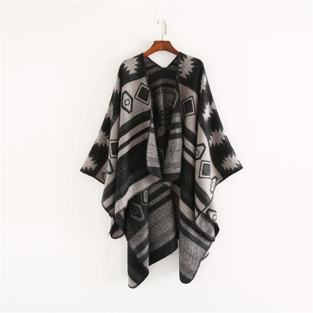Damen Gewebter Jacquard-Ruana-Poncho mit geometrischem Ethno-Muster Shop Nory