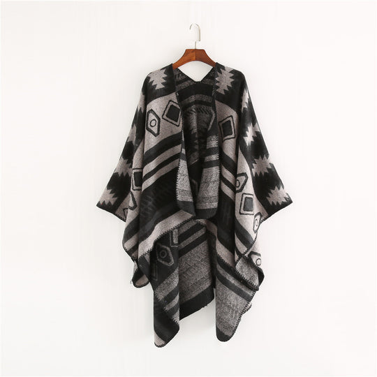 Damen Gewebter Jacquard-Ruana-Poncho mit geometrischem Ethno-Muster Shop Nory