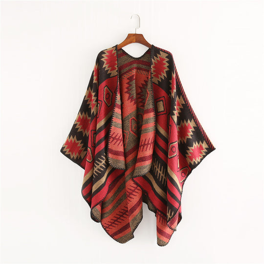 Damen Gewebter Jacquard-Ruana-Poncho mit geometrischem Ethno-Muster Shop Nory