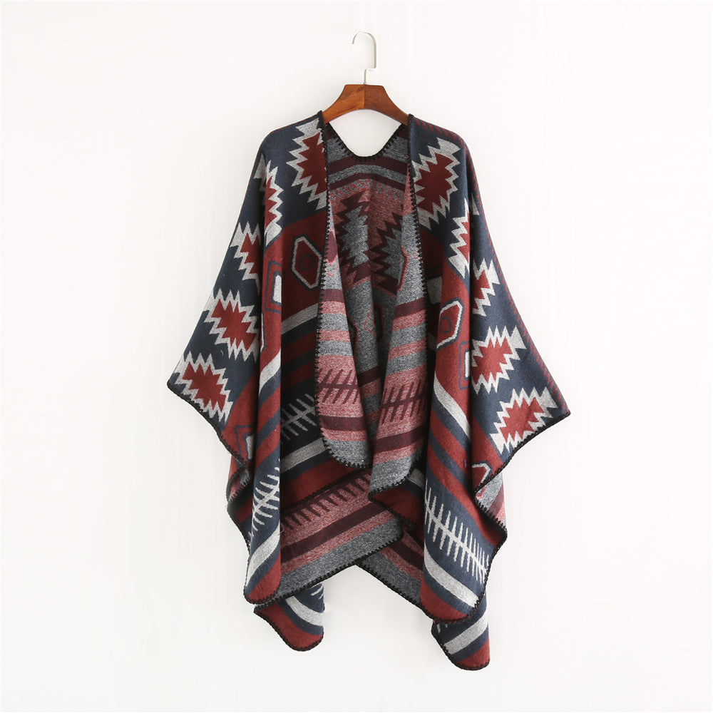 Damen Gewebter Jacquard-Ruana-Poncho mit geometrischem Ethno-Muster Shop Nory