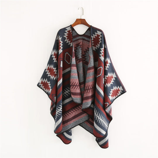 Damen Gewebter Jacquard-Ruana-Poncho mit geometrischem Ethno-Muster Shop Nory