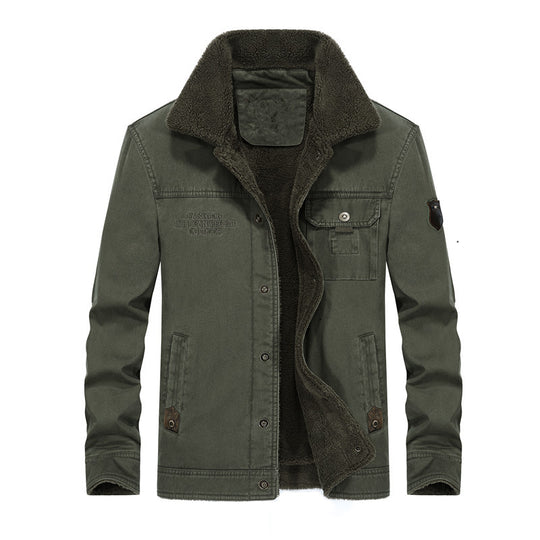 Herren Canvas-Workerjacke mit Teddyfutter, Hemdkragen und Brusttasche Shop Nory