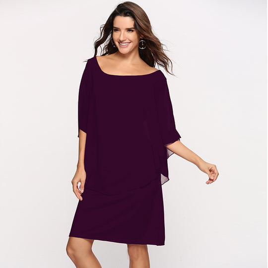 Damen Chiffon-Überwurf-Kleid mit Cape-Ärmeln und geradem Etuikleid Shop Nory