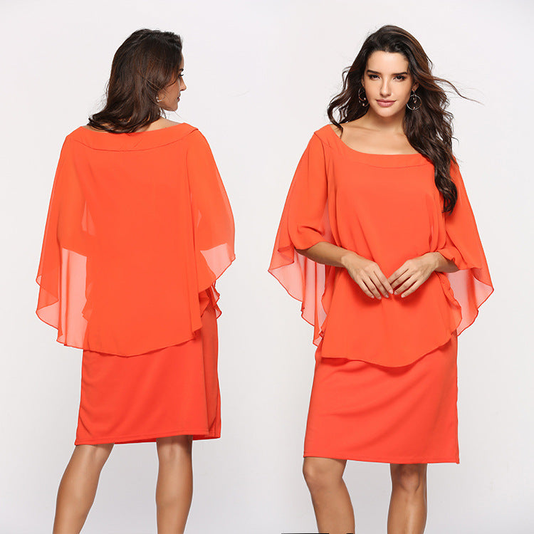 Damen Chiffon-Überwurf-Kleid mit Cape-Ärmeln und geradem Etuikleid Shop Nory