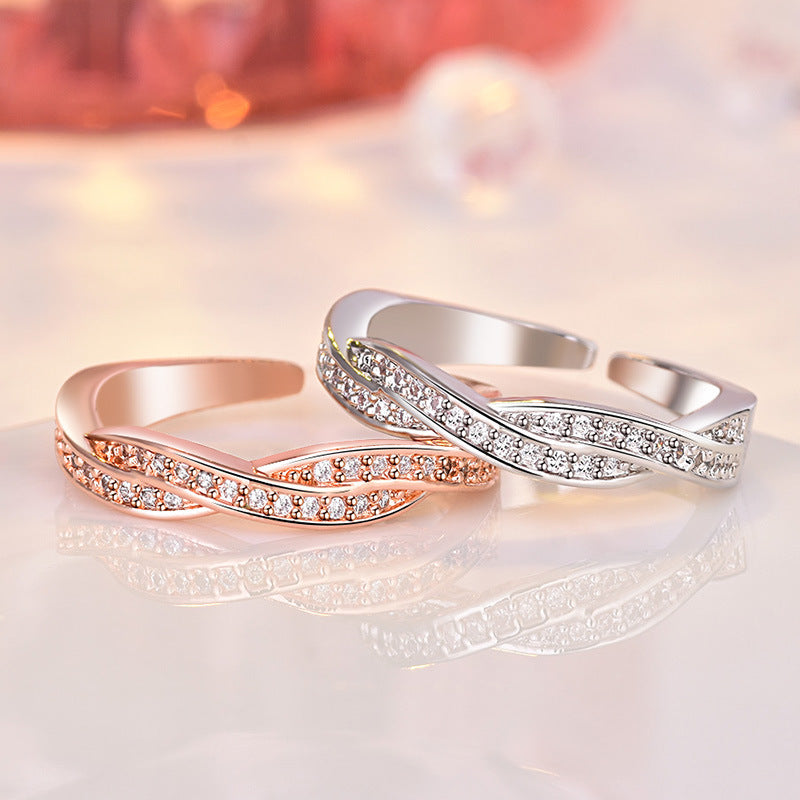 Damen Offener Zirkonia Ring im modernen Wellen-Design Shop Nory