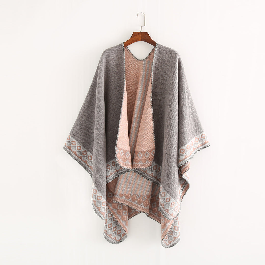 Damen Oversize-Doubleface-Ruana mit gewebter Bordüre und weichem Wollmix Shop Nory