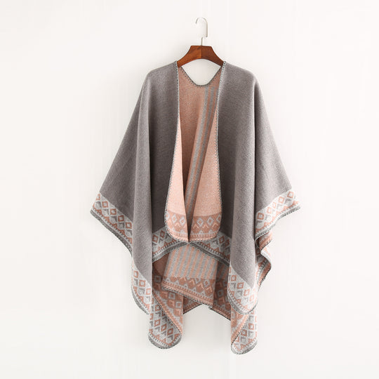 Damen Oversize-Doubleface-Ruana mit gewebter Bordüre und weichem Wollmix Shop Nory