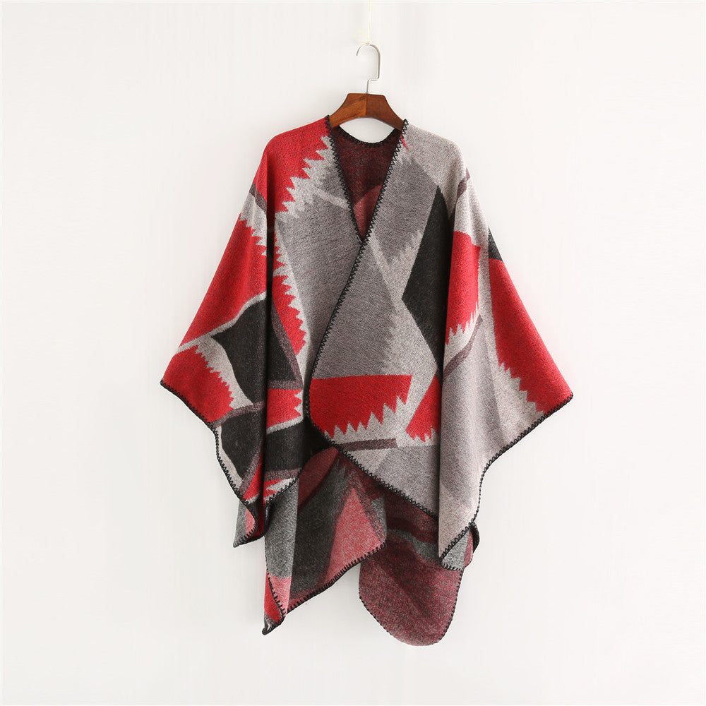 Damen Oversize-Geometrischer Jacquard-Poncho aus Wollmix Shop Nory