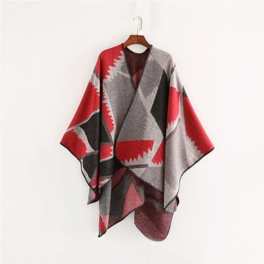 Damen Oversize-Geometrischer Jacquard-Poncho aus Wollmix Shop Nory