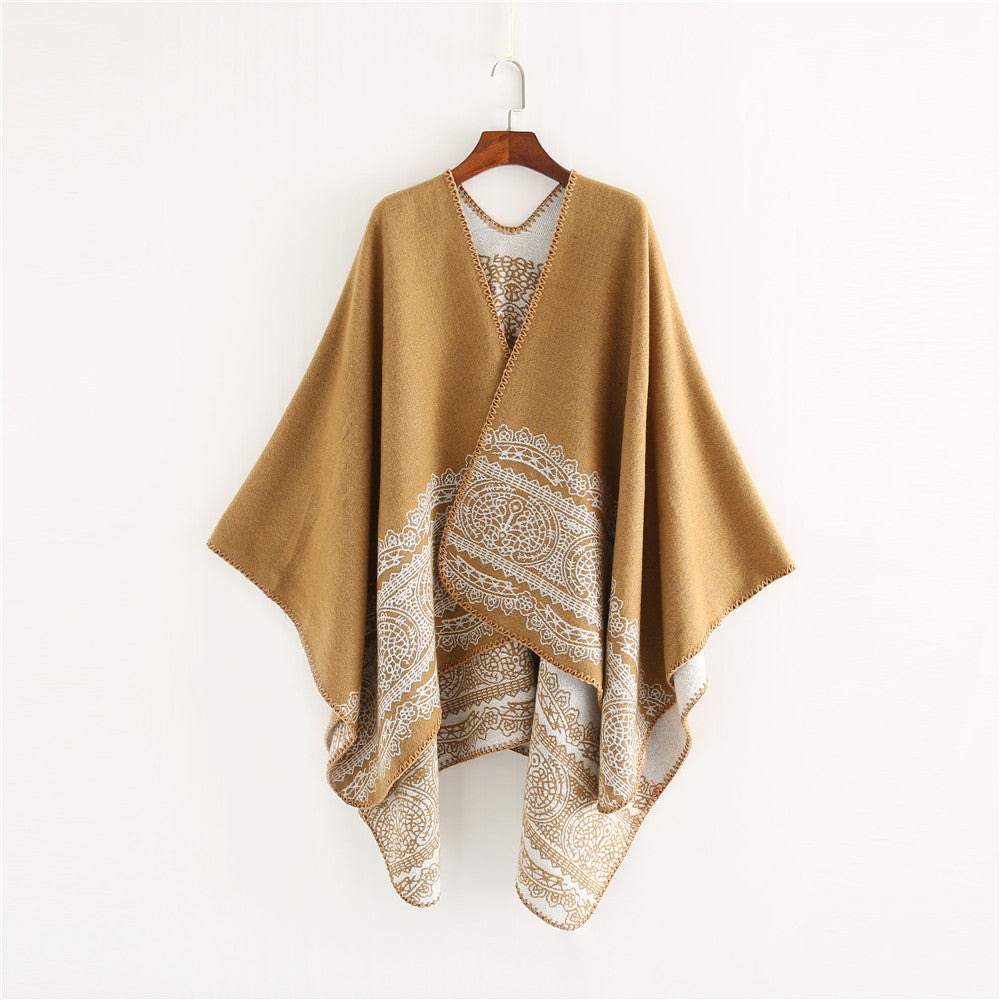 Damen Ornamental gemusterter Ruana‑Poncho mit offenem Kimono‑Fall Shop Nory