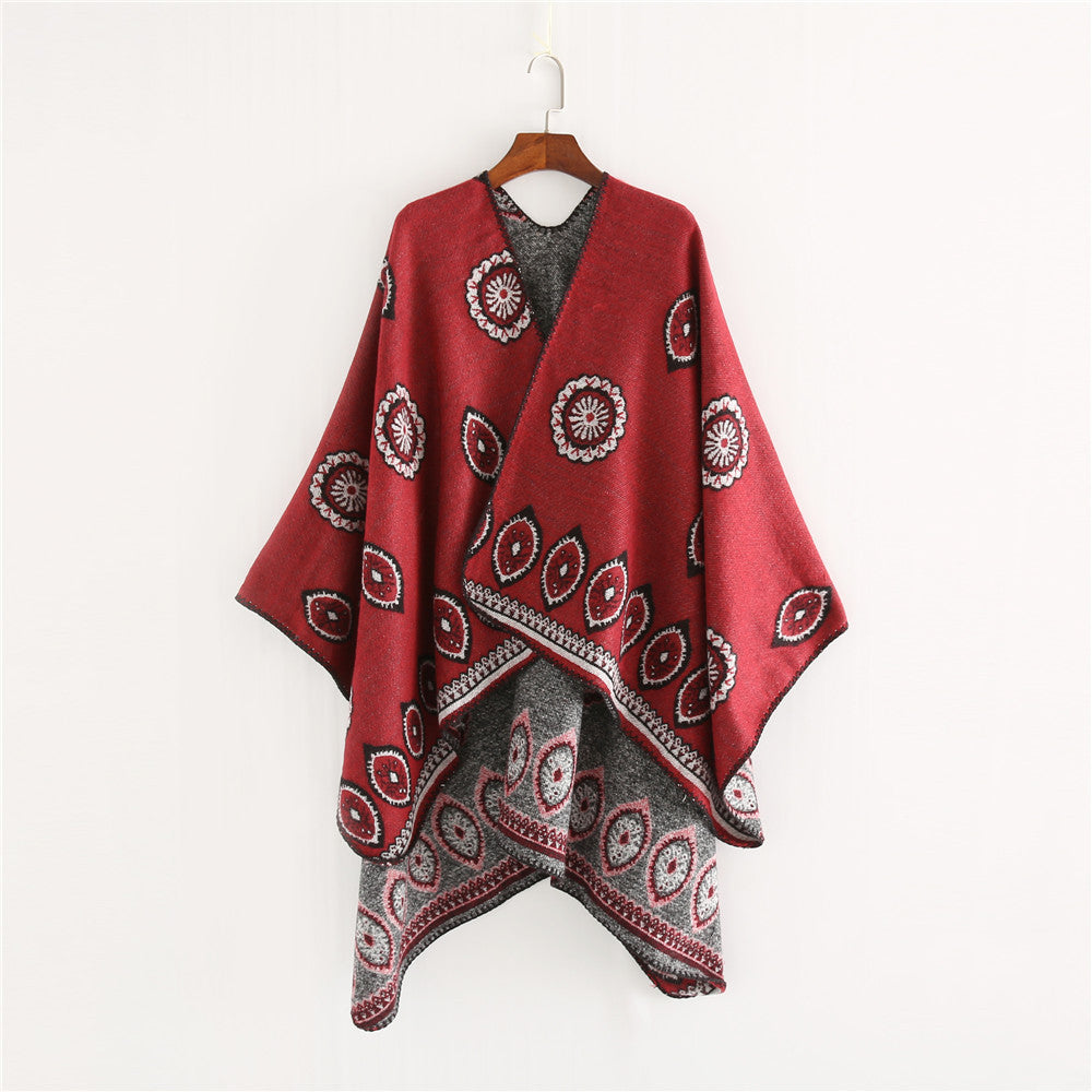 Damen Oversize-Ruana mit gewebtem Medaillon‑Jacquard und offenem Kimono‑Fall Shop Nory