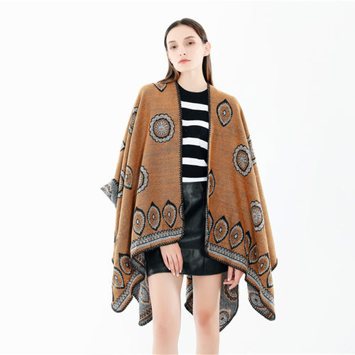 Damen Oversize-Ruana mit gewebtem Medaillon‑Jacquard und offenem Kimono‑Fall Shop Nory