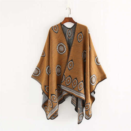 Damen Oversize-Ruana mit gewebtem Medaillon‑Jacquard und offenem Kimono‑Fall Shop Nory