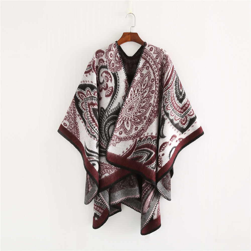 Damen Oversize-Ruana-Überwurf mit Paisley-Jacquard und Zierstichkante Shop Nory