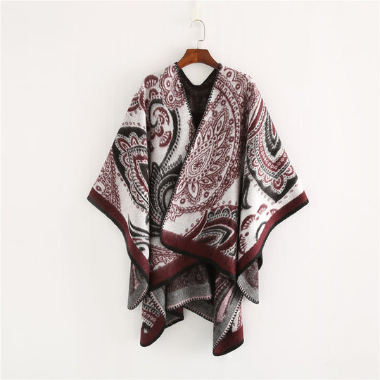 Damen Oversize-Ruana-Überwurf mit Paisley-Jacquard und Zierstichkante Shop Nory