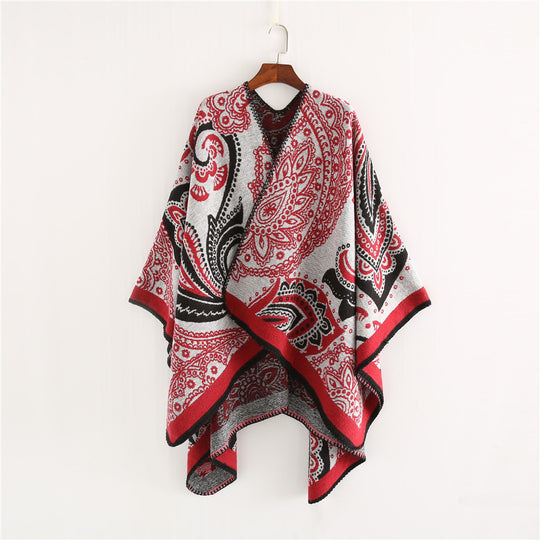 Damen Oversize-Ruana-Überwurf mit Paisley-Jacquard und Zierstichkante Shop Nory