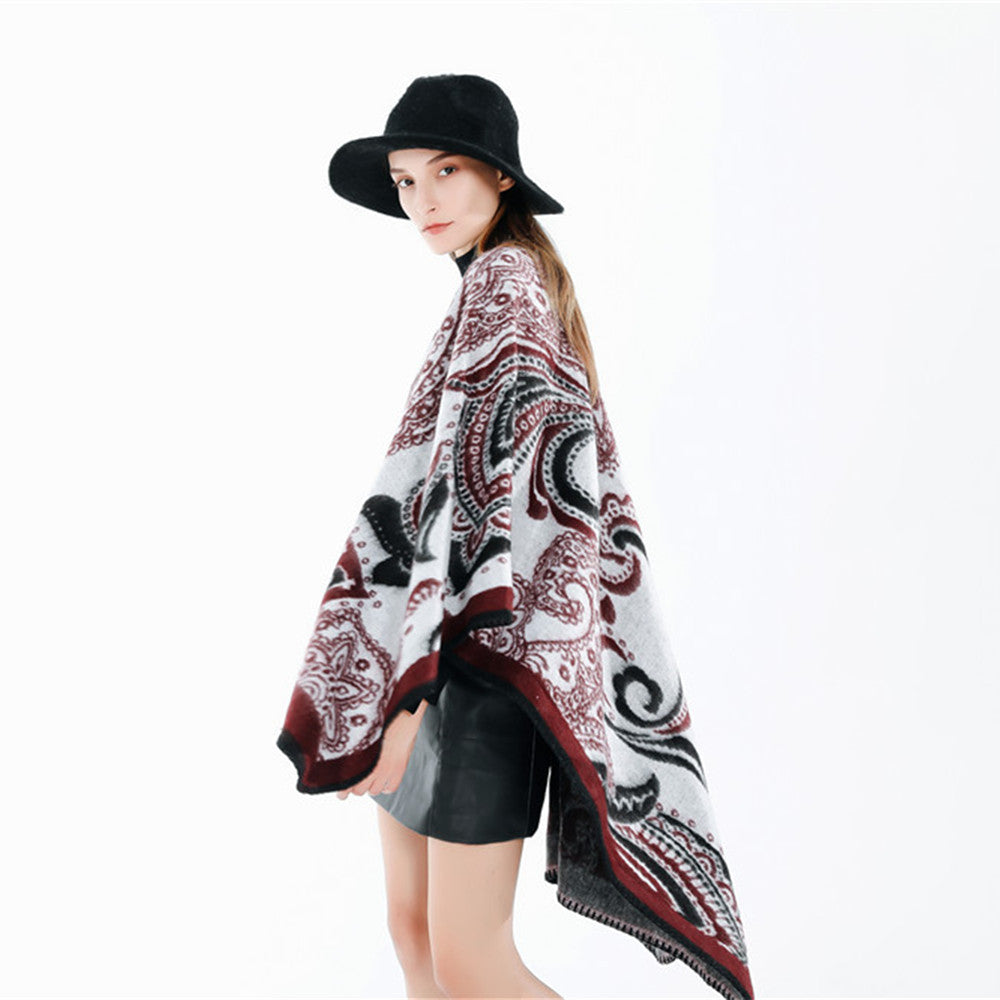 Damen Oversize-Ruana-Überwurf mit Paisley-Jacquard und Zierstichkante Shop Nory