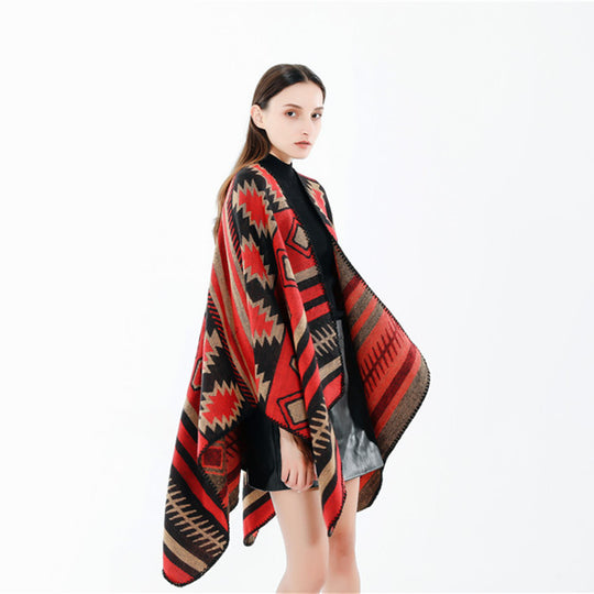 Damen Gewebter Jacquard-Ruana-Poncho mit geometrischem Ethno-Muster Shop Nory