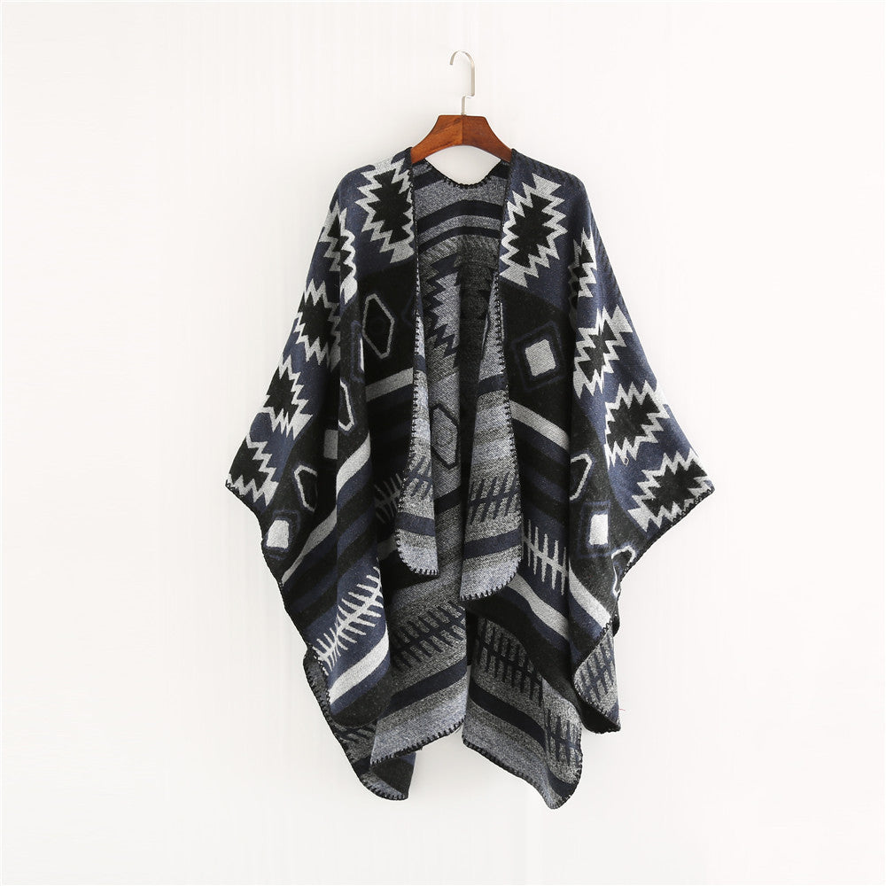 Damen Gewebter Jacquard-Ruana-Poncho mit geometrischem Ethno-Muster Shop Nory