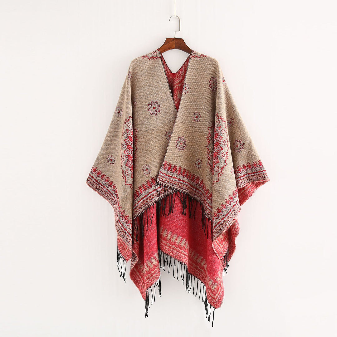 Damen Jacquard-Poncho im Oversize-Kimono-Fall mit Fransen Shop Nory