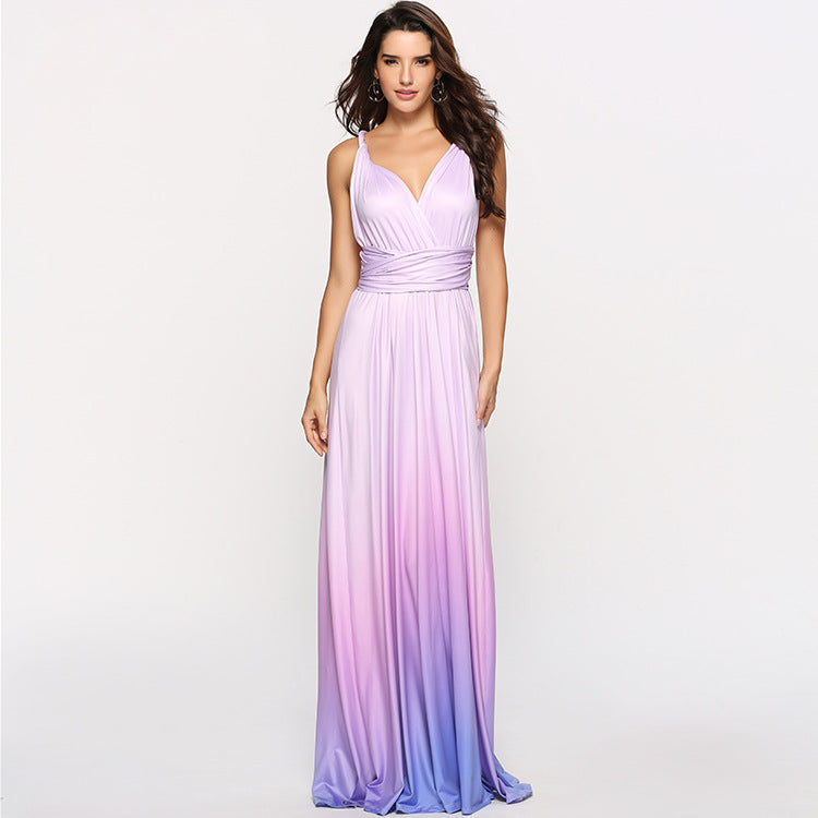 Damen Maxikleid mit fließendem Wasserfall-Ausschnitt und Ombre-Design