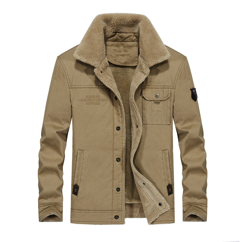 Herren Canvas-Workerjacke mit Teddyfutter, Hemdkragen und Brusttasche Shop Nory