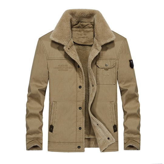 Herren Canvas-Workerjacke mit Teddyfutter, Hemdkragen und Brusttasche Shop Nory