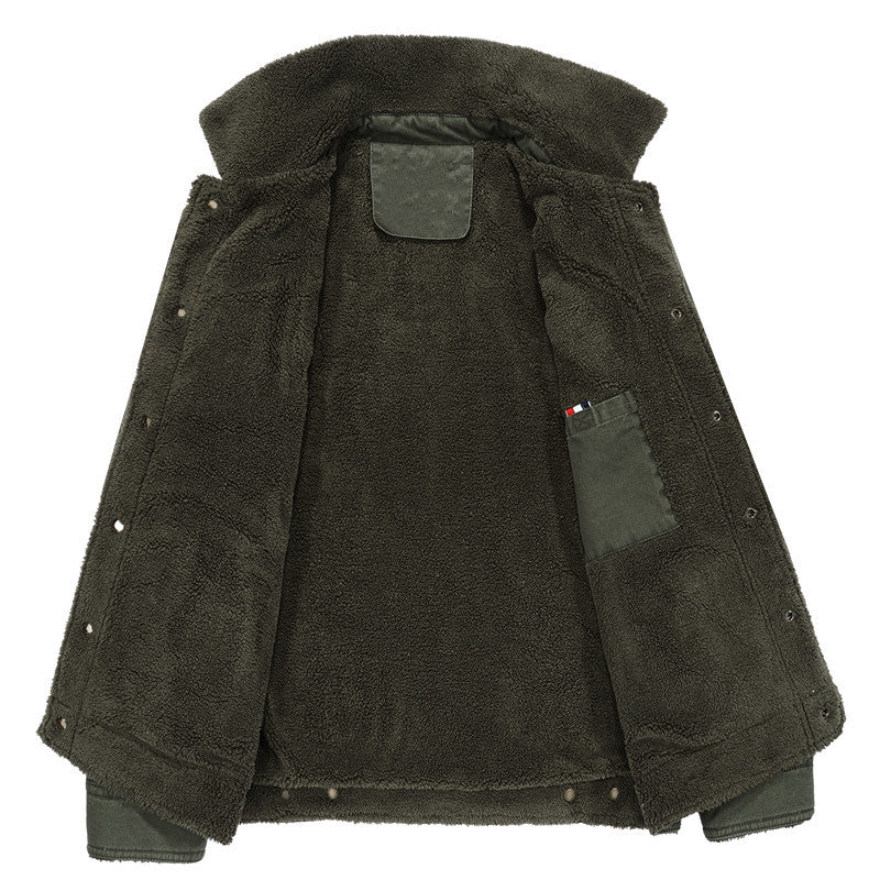 Herren Canvas-Workerjacke mit Teddyfutter, Hemdkragen und Brusttasche Shop Nory