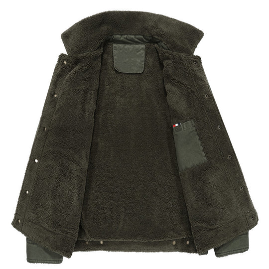 Herren Canvas-Workerjacke mit Teddyfutter, Hemdkragen und Brusttasche Shop Nory