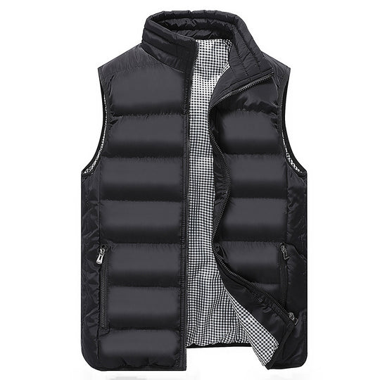 Herren Gepolsterte Steppweste mit hohem Stehkragen, Reißverschlusstaschen und kariertem Innenfutter Shop Nory