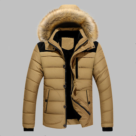 Herren Gefütterte Stepp-Expeditionsjacke mit Kunstfellkapuze und Frontmix-Taschen Shop Nory