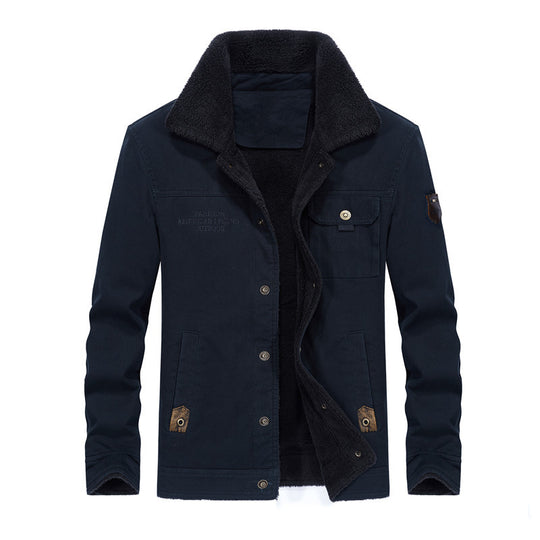 Herren Canvas-Workerjacke mit Teddyfutter, Hemdkragen und Brusttasche Shop Nory