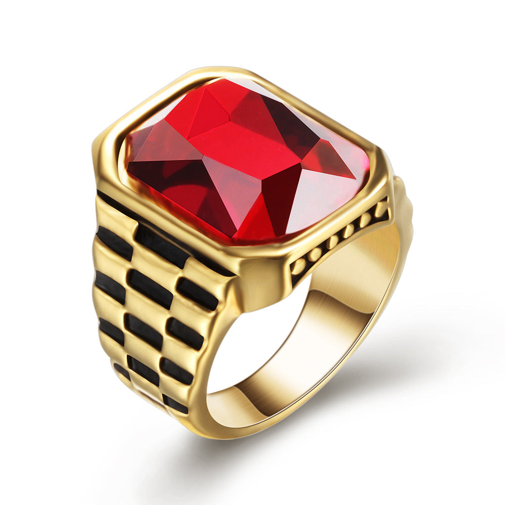 Herren Ring mit großem rotem Edelstein und markanter Struktur Shop Nory