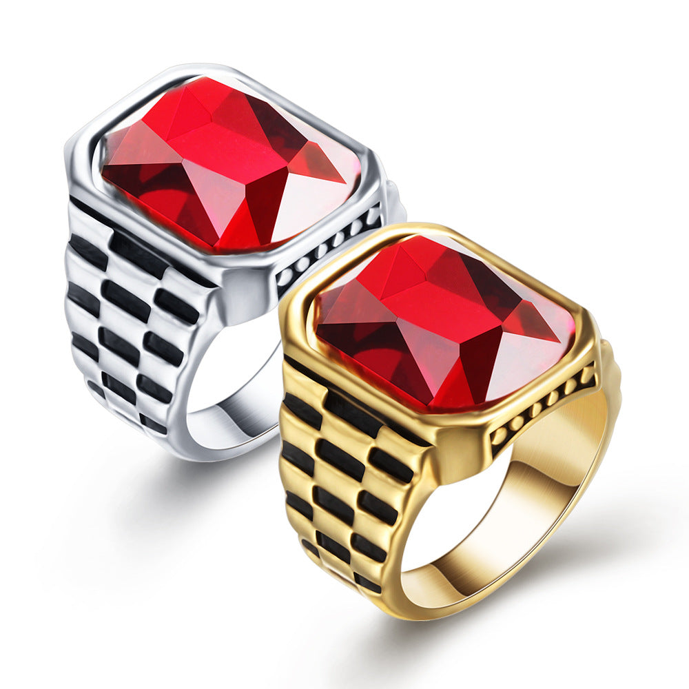 Herren Ring mit großem rotem Edelstein und markanter Struktur Shop Nory