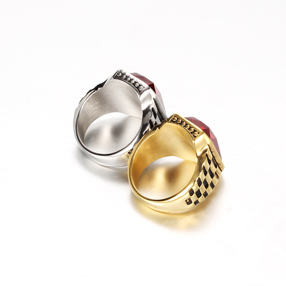 Herren Ring mit großem rotem Edelstein und markanter Struktur Shop Nory