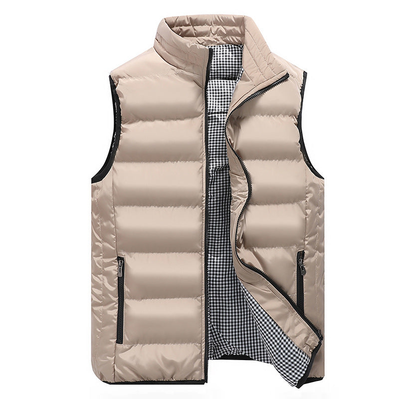 Herren Gepolsterte Steppweste mit hohem Stehkragen, Reißverschlusstaschen und kariertem Innenfutter Shop Nory