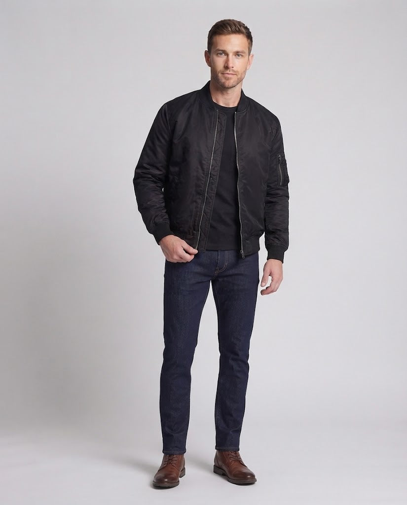 Herren technischer Nylon-Fliegerbomber mit wattierter Innenlage, Ärmeltasche und elastischen Rippbündchen Shop Nory