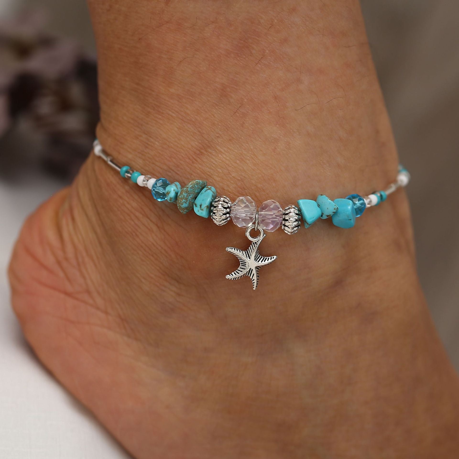 Damen Fußkettchen mit maritimen Anhängern aus hochwertigem Metall Shop Nory