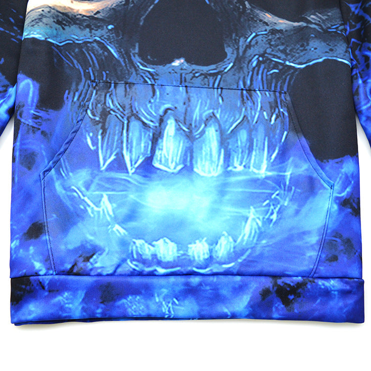 Unisex Kapuzenpullover mit 3D-Schädel-Print & blauem Flammen-Motiv Shop Nory