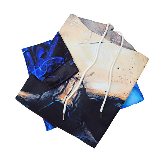 Unisex Kapuzenpullover mit 3D-Schädel-Print & blauem Flammen-Motiv Shop Nory