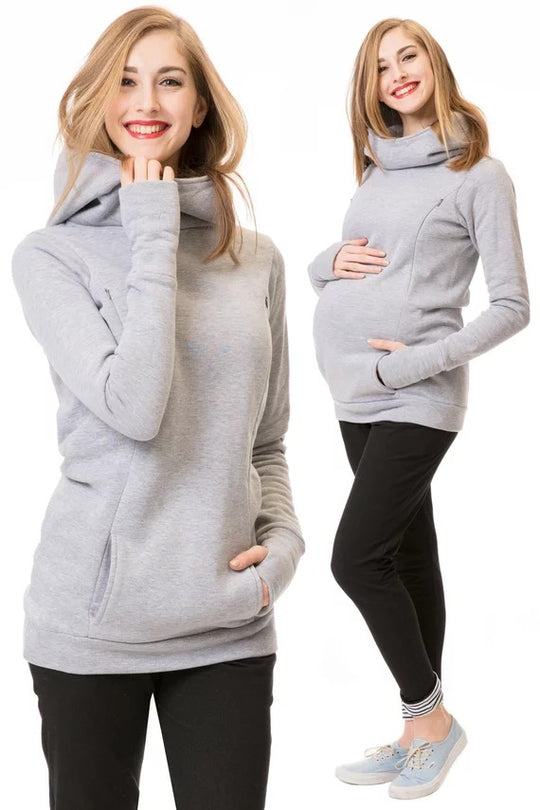 Damen Kapuzenpullover mit weitem Schlauchkragen, Daumenlöchern und Kängurutasche Shop Nory
