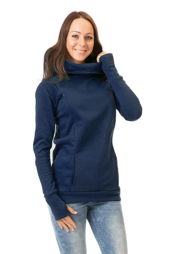 Damen Kapuzenpullover mit weitem Schlauchkragen, Daumenlöchern und Kängurutasche Shop Nory
