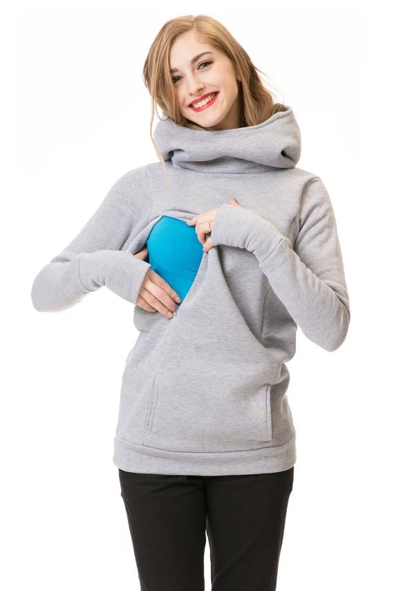Damen Kapuzenpullover mit weitem Schlauchkragen, Daumenlöchern und Kängurutasche Shop Nory