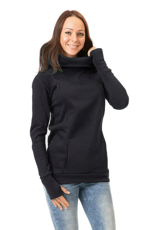 Damen Kapuzenpullover mit weitem Schlauchkragen, Daumenlöchern und Kängurutasche Shop Nory